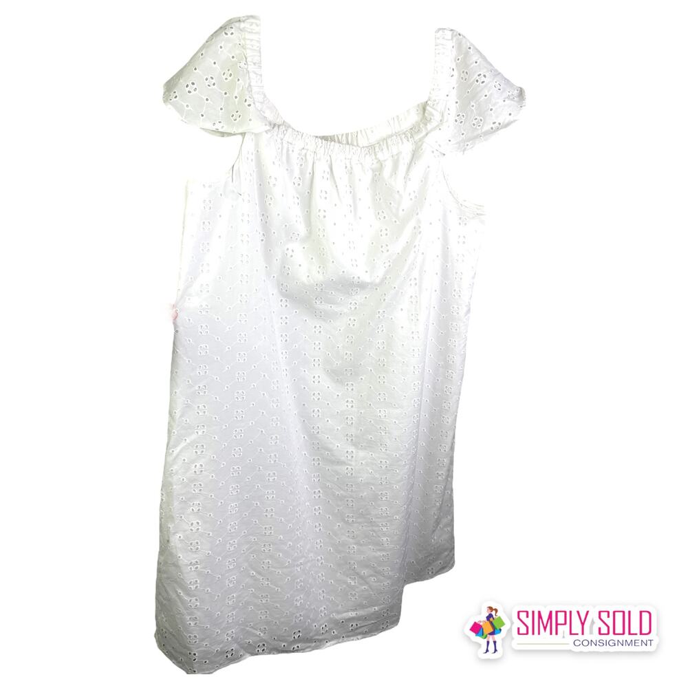 J.Crew White Eyelet Off the Shoulder Flutter Sleeve Shift Mini Dress Large J0276
